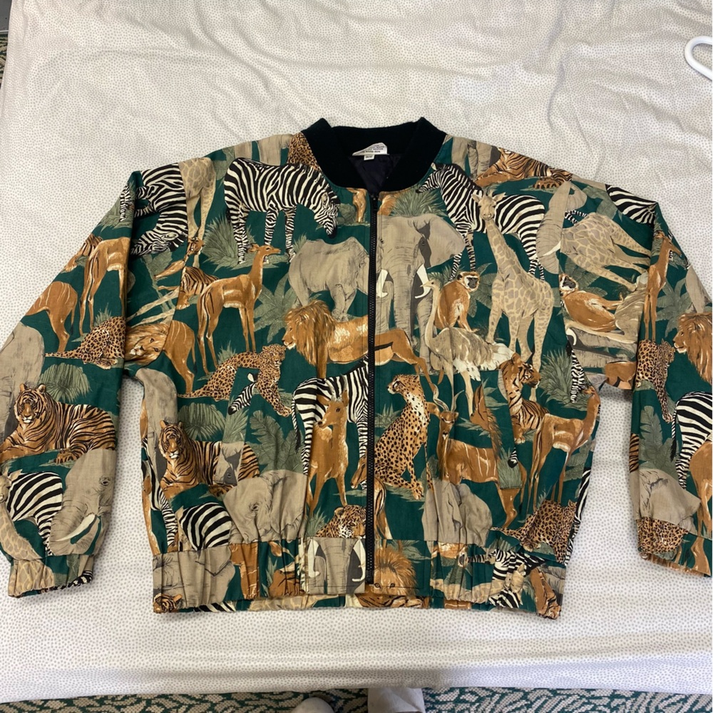 Animal safari print cotton bomber jacket